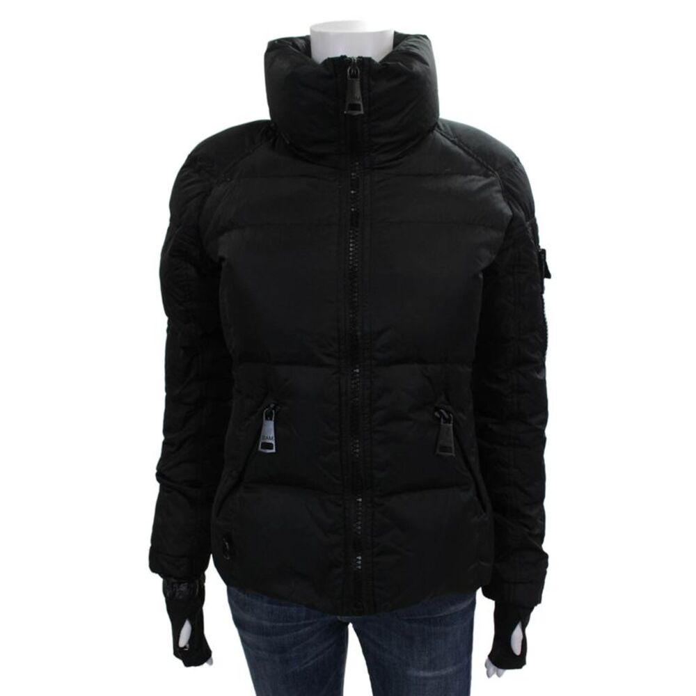 SAM New York Women Puffer Jacket Black Nylon Long Sleeve Zip Size XS